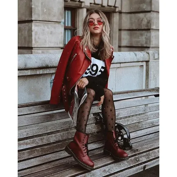 Doc Dr. Martens 1460 Leather Boots Cherry Red Lace Up US Women's Size 10 Men's 9 - Picture 2 of 16